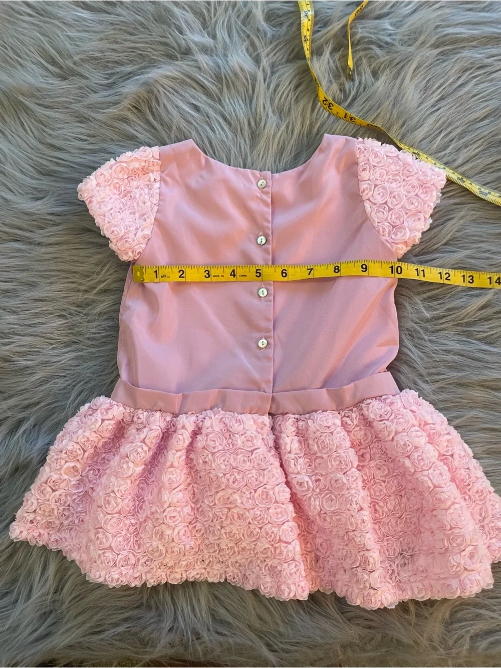 🛒Trajecitos de Bebe Pink Rosette Tulle Baby Dress with Bow